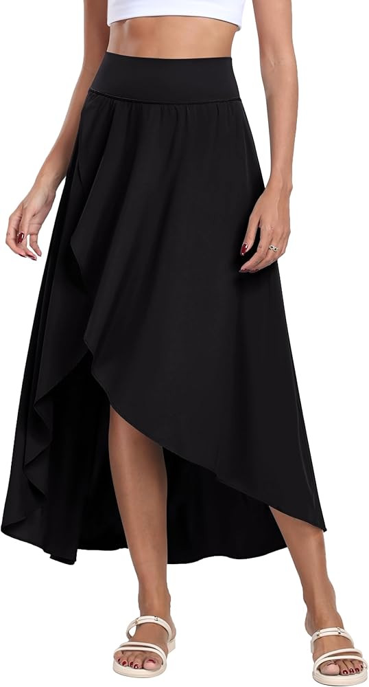 IUGA High Waist Wrap Skirt Flowy Skirts for Women Trendy Summer Maxi Skirt with Slit Ruffle High ... | Amazon (US)