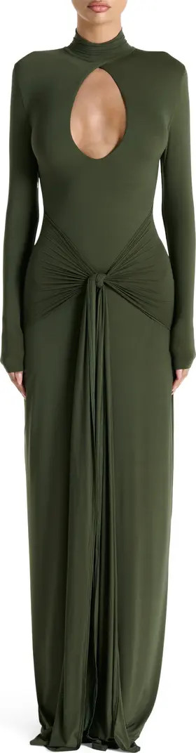 Cutout Tie Front Long Sleeve Maxi Dress | Nordstrom
