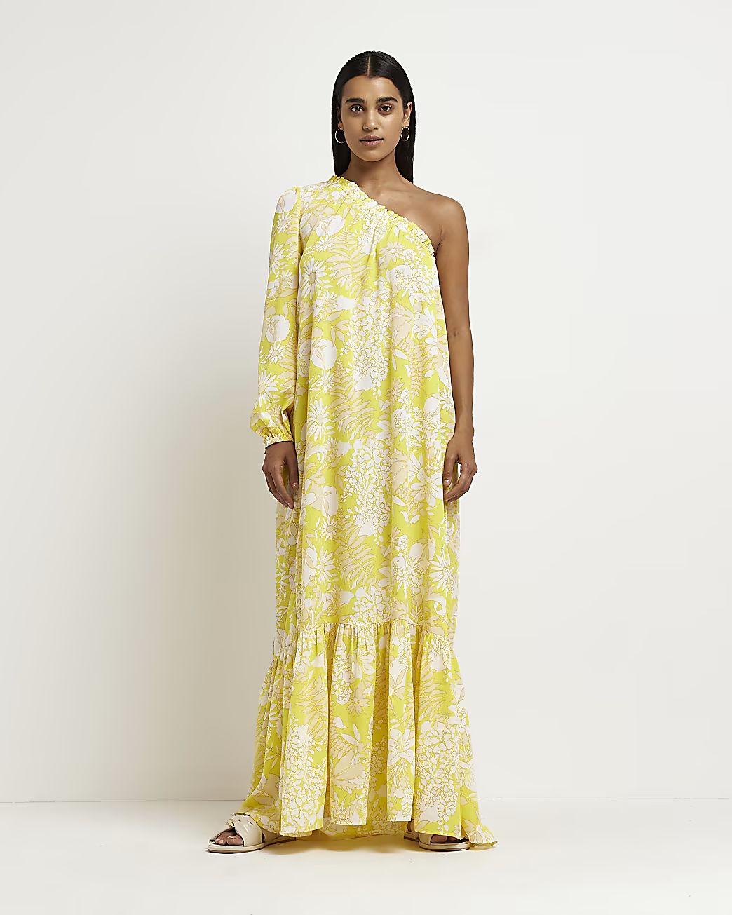 Yellow floral one shoulder maxi dress | River Island (UK & IE)