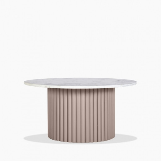 Medby Round Coffee Table, Taupe Mango Wood & White Marble | Cult Furniture UK