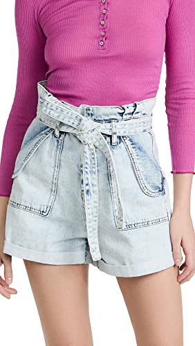 [BLANKNYC] Womens Pleated Denim Paper Bag Cuffed Shorts with Self Belt, Stylish & Designer Clothing, Time Zone, 27 | Amazon (US)