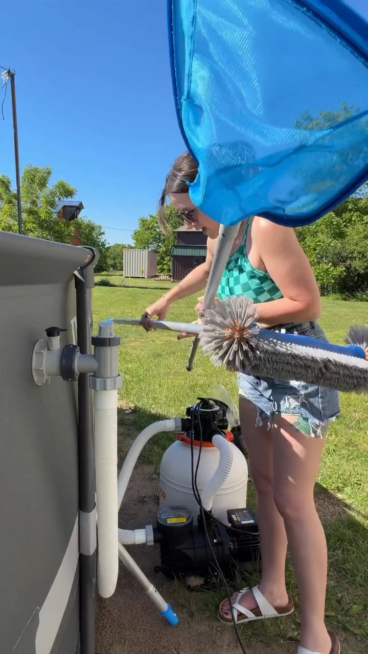 Comment shop for details! Pool organizing for above ground pool. #ad #poolaccessories #poolsofinstagram #summervibes