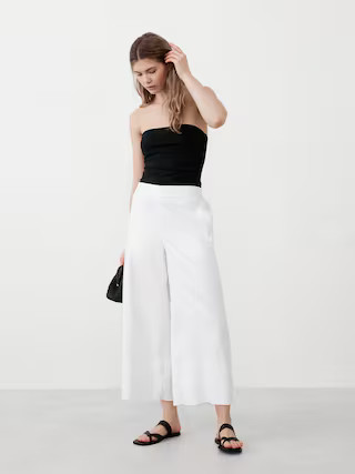 Wide-Leg Linen-Blend Cropped Pull-On Pant | Banana Republic Factory