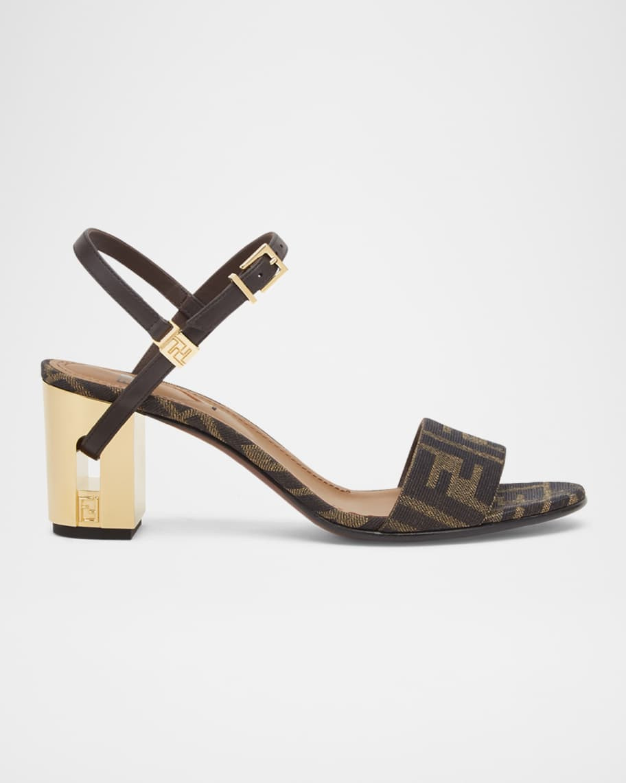 Fendi Delfina FF Jacquard Block-Heel Sandals | Neiman Marcus