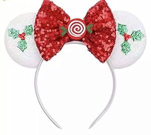 CLGIFT Christmas Mistletoe Minnie Holiday Minnie Ears, Silver gold blue minnie ears, Rainbow Spar... | Amazon (US)