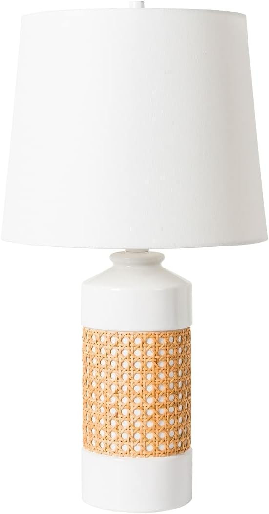 Ceramic and Wicker Cylindrical Table Lamp 24" h X 12" w 12" d Beige White Bohemian Eclectic Trans... | Amazon (US)