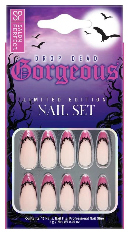 Salon Perfect Halloween Press On Nails, 233 Purple French Stitch Fake Nail Kit, 15 Nails | Walmart (US)