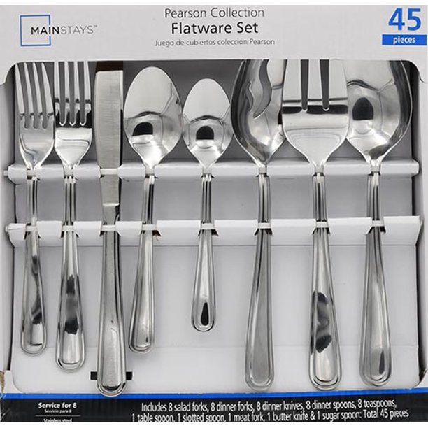 Mainstays Pearson 45 Pice Stainless Steel Flatware Set, Silver Tableware | Walmart (US)