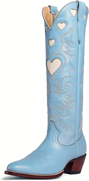 Agodor Cowboy Boots for Women Heart Cowgirl Boots Classic Embroidered Women Wide Calf Knee High B... | Amazon (US)
