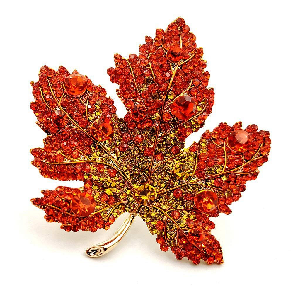 Vintage Stylish Full Micro Pave Yellow Orange Red Crystal Big Maple Leaf Brooch Pin Autumn Jewelr... | Amazon (US)