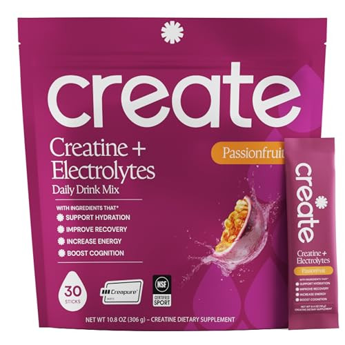Create Creatine + Electrolytes Mix - Creatine Monohydrate Stick Packs, Supports Energy and Hydration, NSF Certified for Sport, 30 Count, Passion Fruit | Amazon (US)