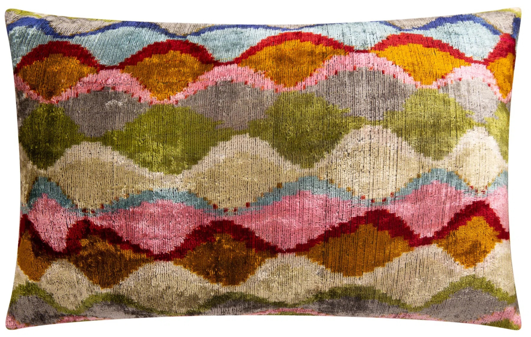 Luxury Handmade Silk Velvet Throw Pillow - 16X24 In, Multicolored Geometric Design With Down Feat... | Wayfair North America