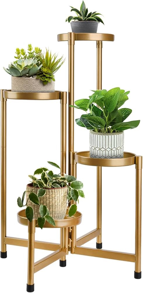 4 Tier Plant Stand Indoor Outdoor, 31 Inch Tall Metal Plant Shelf Waterproof, Plant Holder with F... | Amazon (US)
