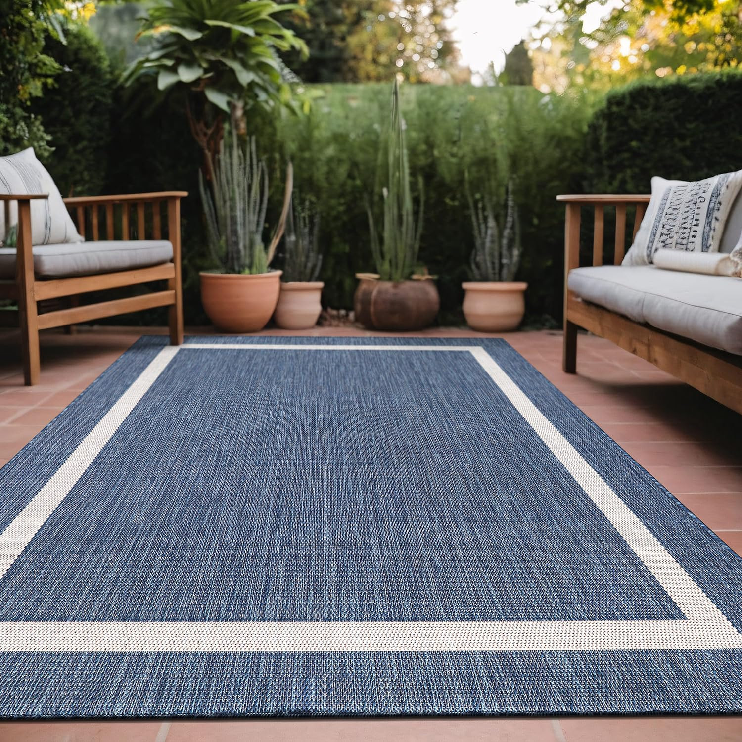 Bordered Outdoor Rug 6x9 Washable Outside Carpet for Indoor Patio Porch Waterproof Easy Cleaning ... | Amazon (US)