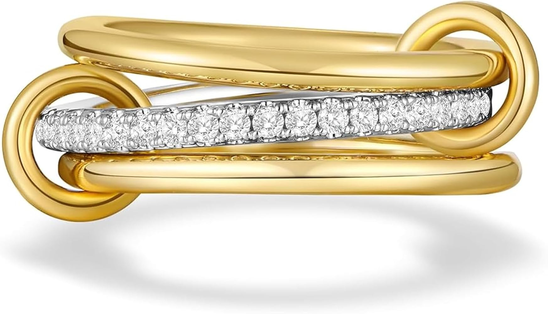 Gold Stackable Rings for Women Non Tarnish 14K Gold Plated Interlocked Ring Gold Silver Mixed Met... | Amazon (US)