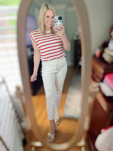 Striped tee, white jeans, summer outfits for moms 

#LTKFindsUnder50 #LTKOver40 #LTKFindsUnder100