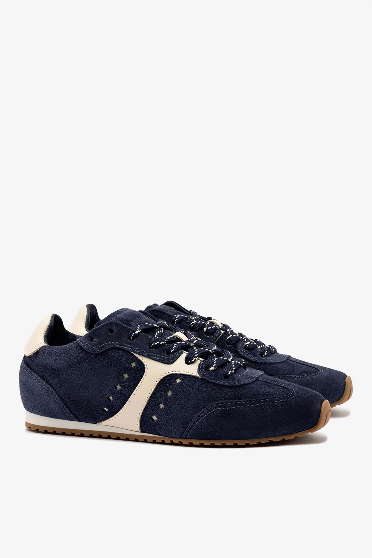 Stella Sneaker In Navy Suede and Ivory Leather | Larroude