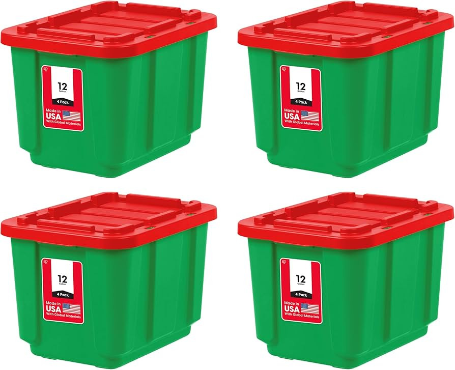 IRIS USA 4-Pack 12 Gallon Storage Bins with Lids |Made in USA| Heavy Duty Plastic Tote Containers... | Amazon (US)