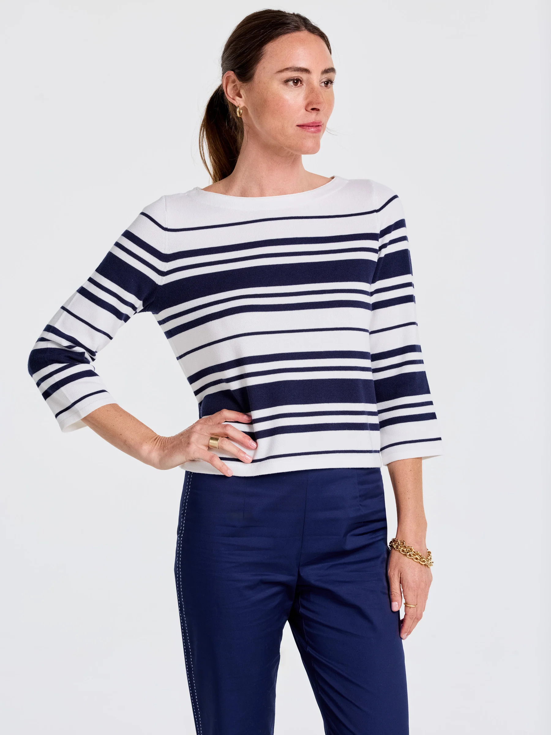 White/Navy Mariner Stripe Ali Sweater | Women's Sweaters | J.McLaughlin | J.McLaughlin