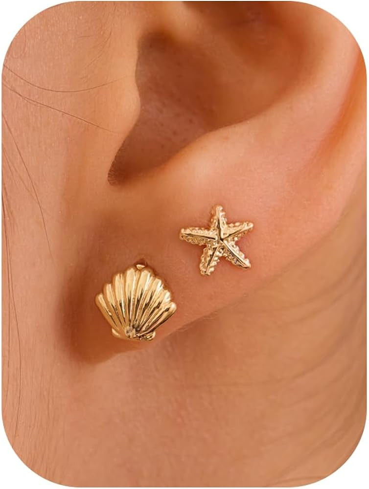 Stud Earrings for Women: Danty Tiny Starfish Turtle Shell Seahorse Octopus Nautilus Cicada Stud E... | Amazon (US)