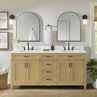 Home Decorators Collection Talmore 72 in. Double Sink Light Oak Bath Vanity with White Engineered... | The Home Depot