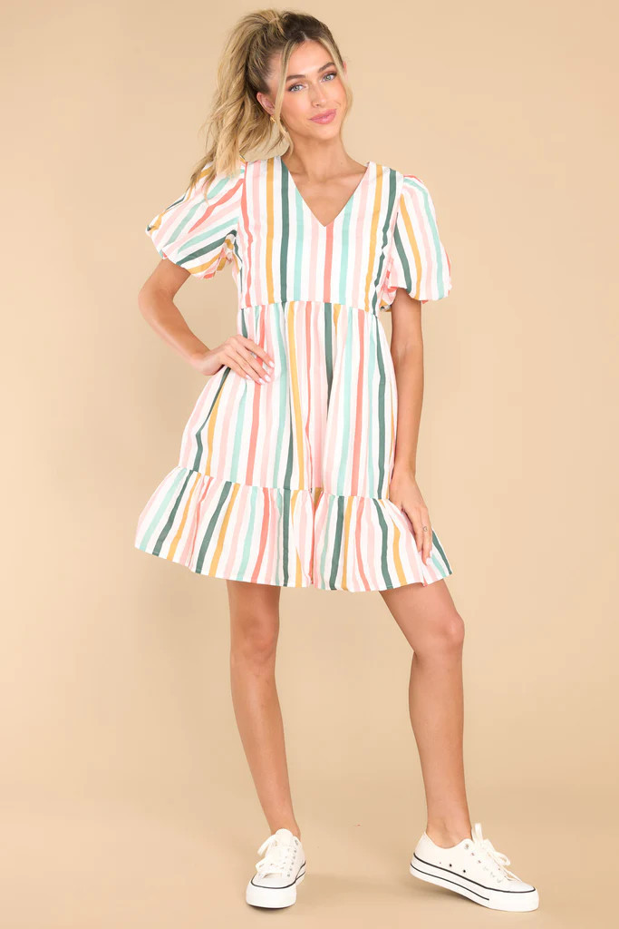 Too Fun For You Desert Sage Multi Stripe Dress | Red Dress 