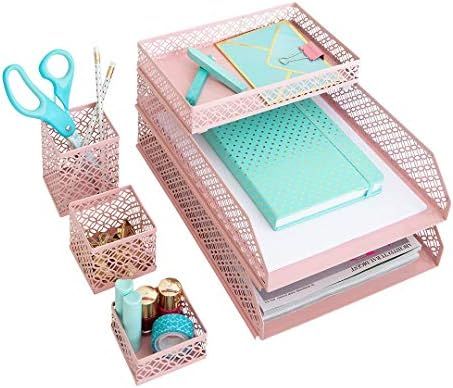 Blu Monaco Office Supplies Pink Desk Accessories for Women-6 Piece Interlocking Desk Organizer Se... | Amazon (US)