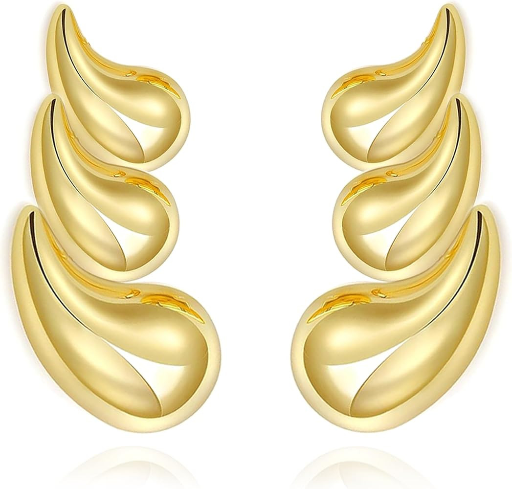 Gold Statement Geometric Dangle Drop Earrings for Women Girls Dupes Earring Chunky Trendy Teardro... | Amazon (US)