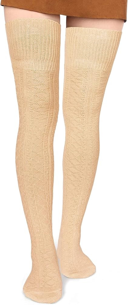 Women Thigh High Socks Extra Long Cotton Knit Warm Thick Tall Long Boot Stockings Leg Warmers | Amazon (US)
