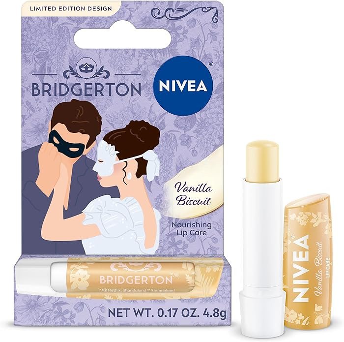 NIVEA Vanilla Biscuit Lip Balm, Nourishing Lip Care, Bridgerton Limited Edition Moisturizing Lip ... | Amazon (US)