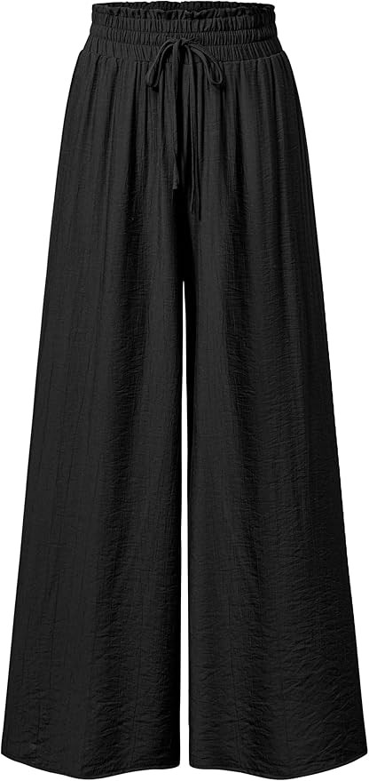 Arach&Cloz Women's Linen Blend High Waisted Flowy Wide Leg Palazzo Casual Pants Summer | Amazon (US)
