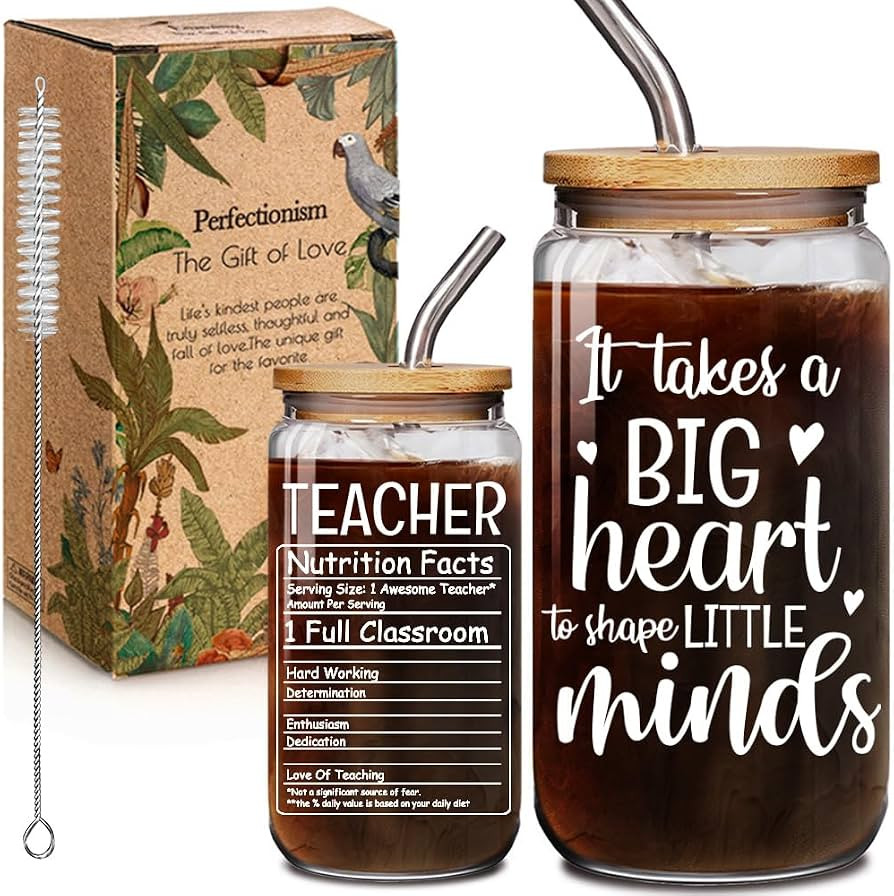 Teacher Appreciation 16oz Glass Cup with Lid and Straw Gifts for Teacher | Amazon (US)
