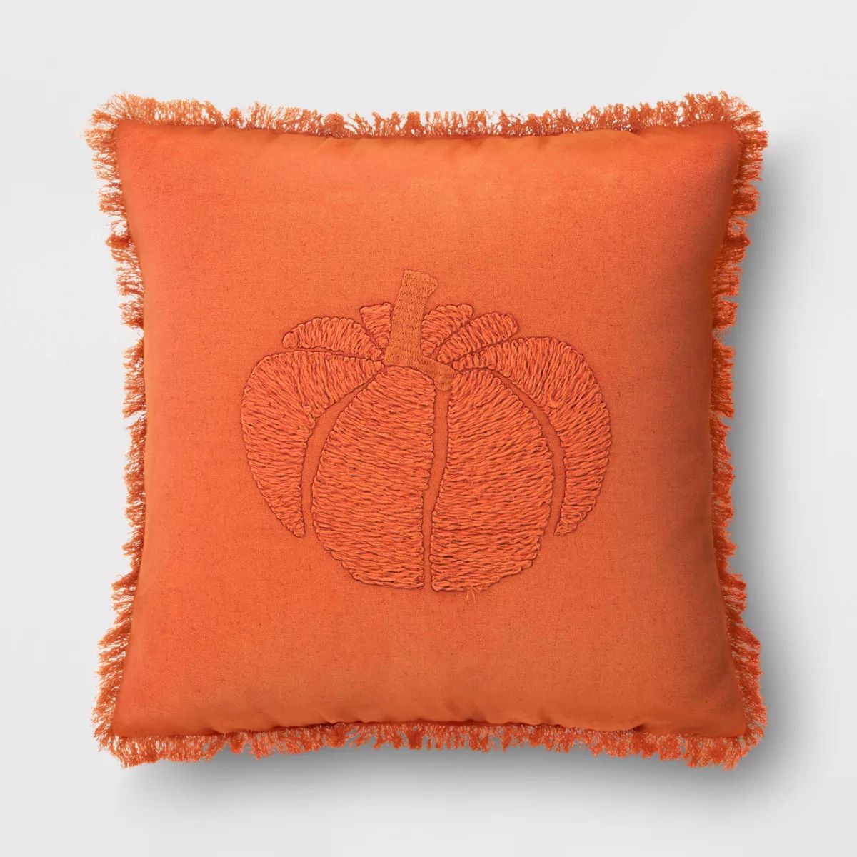 Embroidered Pumpkin with Frayed Edges Square Throw Pillow Rust - Threshold™ | Target