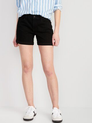 Mid-Rise Wow Black-Wash Jean Shorts for Women -- 5-inch inseam | Old Navy (US)