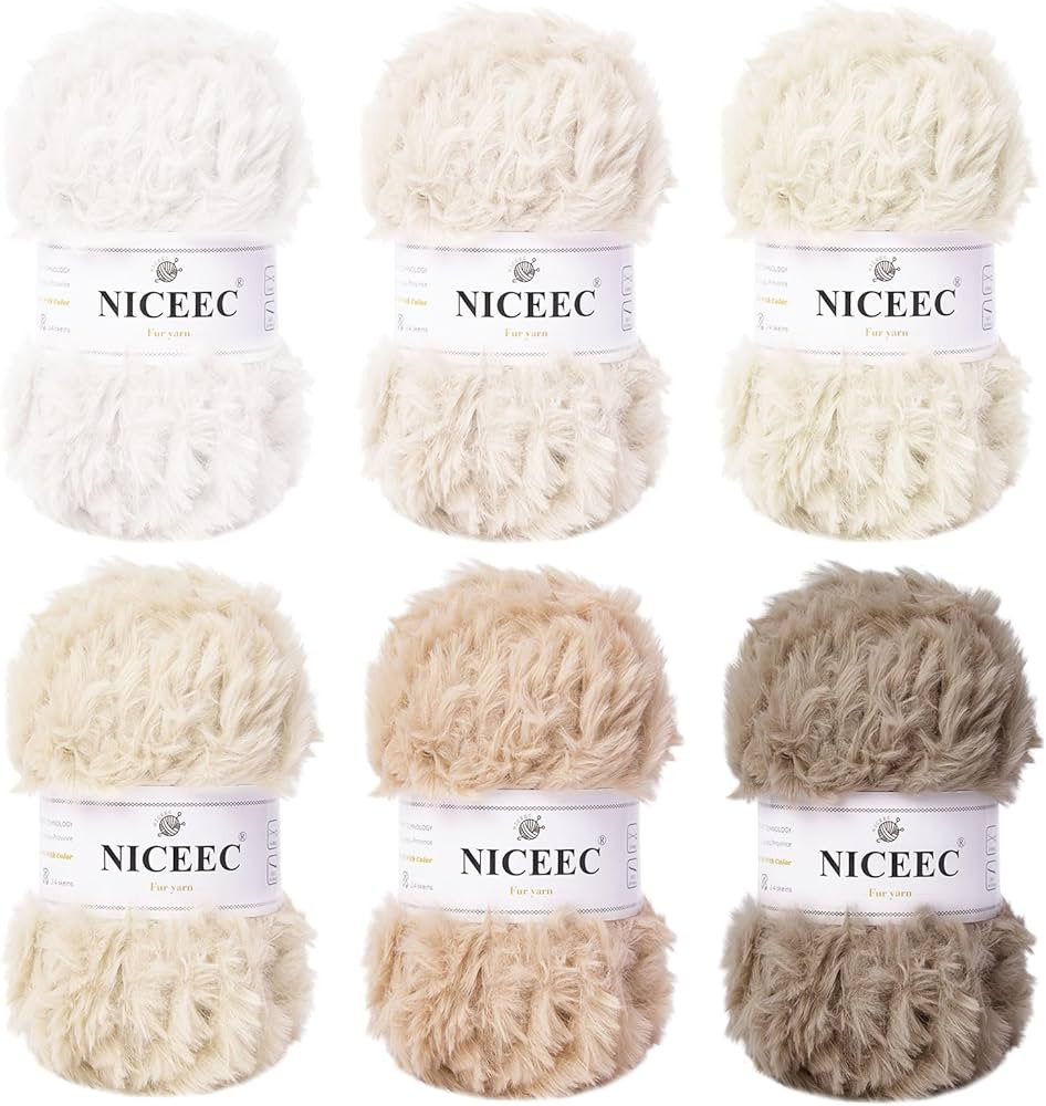 NICEEC Faux Fur Yarn Super Soft Yarn Chunky Fluffy Yarn Eyelash Yarn for Crochet Knit Total Lengt... | Amazon (US)