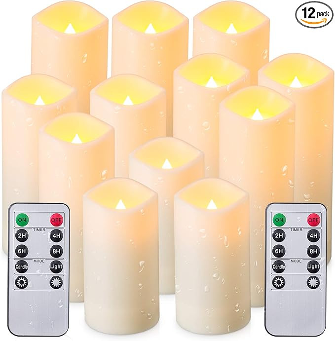 Waterproof Flickering Flameless Candles, Set of 12 Battery Operated Candles (D2.2'' x H4''5''6''7... | Amazon (US)