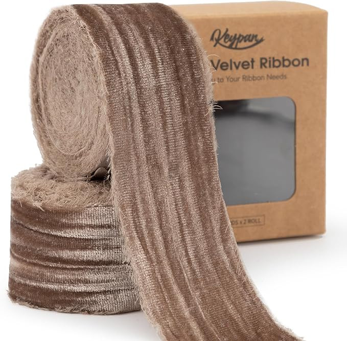 Cappuccino Velvet Ribbon 1-1/2 Inch x 6 Yd Crinkled Handmade Frayed Vintage Ribbons for Christmas... | Amazon (US)