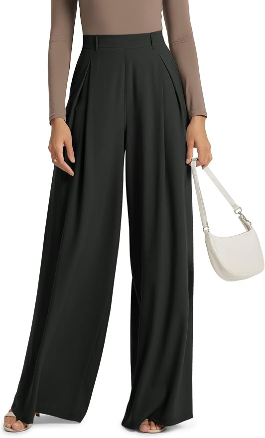 ODODOS Pleated Extra Wide Leg Pants for Women Flowy Lightweight High Waist Trouser with Pockets -... | Amazon (US)