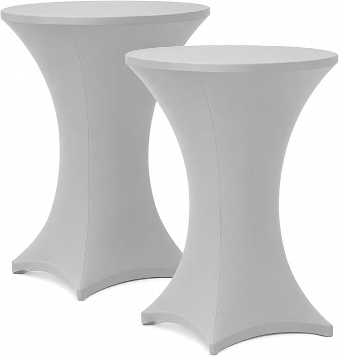 Cocktail Table Covers - 2 Pack 32x43 Inch Table Cloth - Light Grey Fitted Stretch Spandex Round H... | Amazon (US)