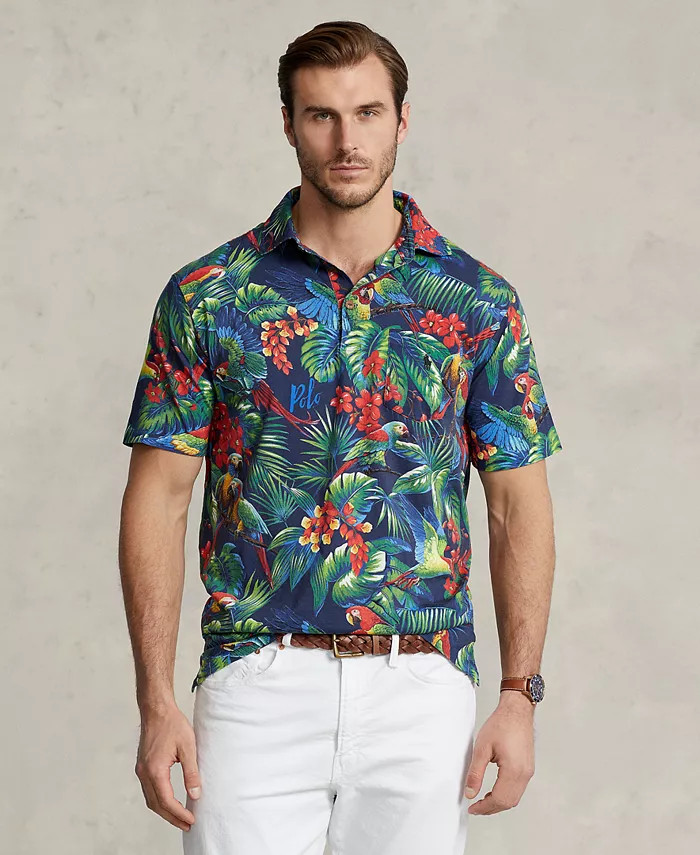 Men's Big & Tall Tropical Print Jersey Polo Shirt | Macys (US)