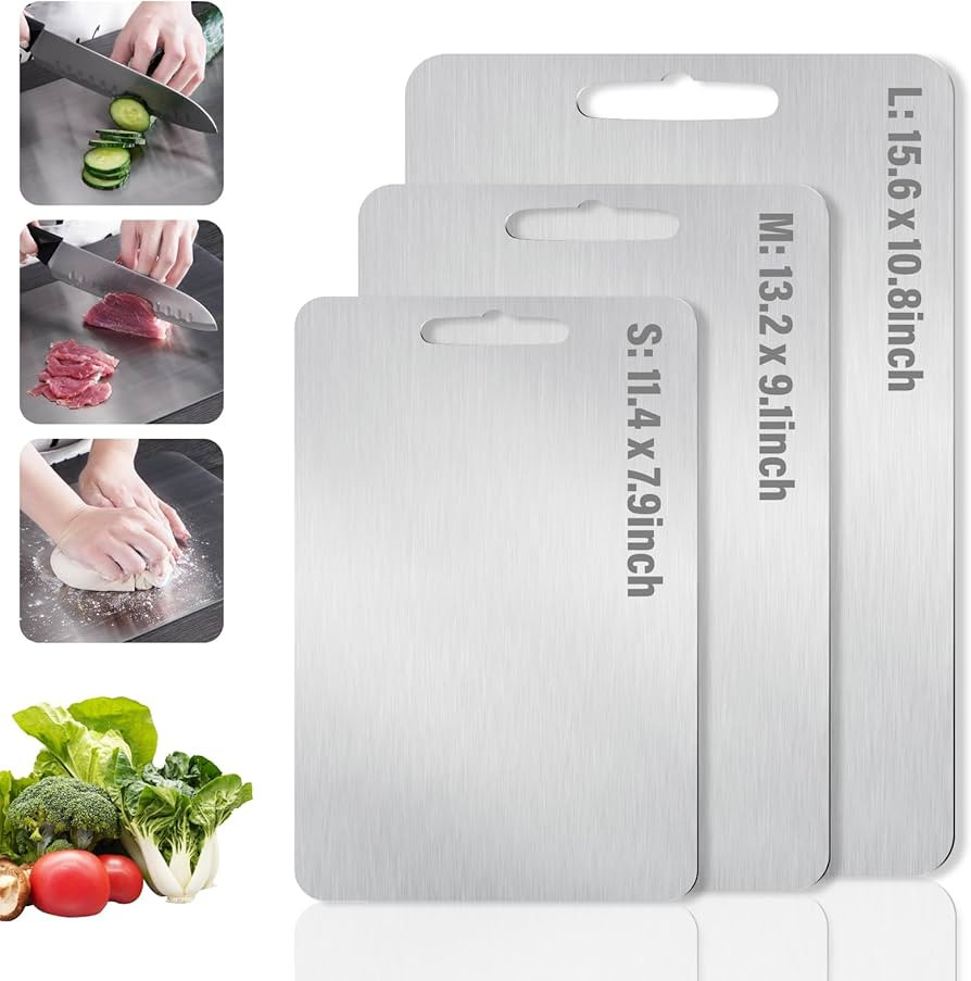 Stainless Steel Cutting Board, 3 PCS Double Sided Cutting Boards for Kitchen, SUS 316 Food-Grade ... | Amazon (US)