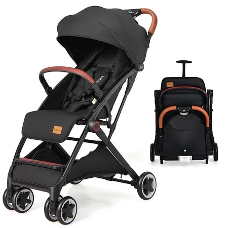 INFANS Lightweight Baby Stroller, Compact Stroller with One-Hand Fold, Travel Stroller for Airplane with Cup Holder, 5-Point Harness, Foot Cover, Canopy, Infant Stroller for 0-36 Month (Black) | Walmart (US)