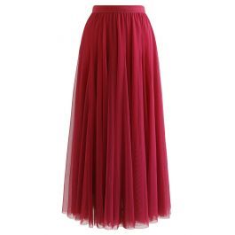 My Secret Garden Tulle Maxi Skirt in Red | Chicwish