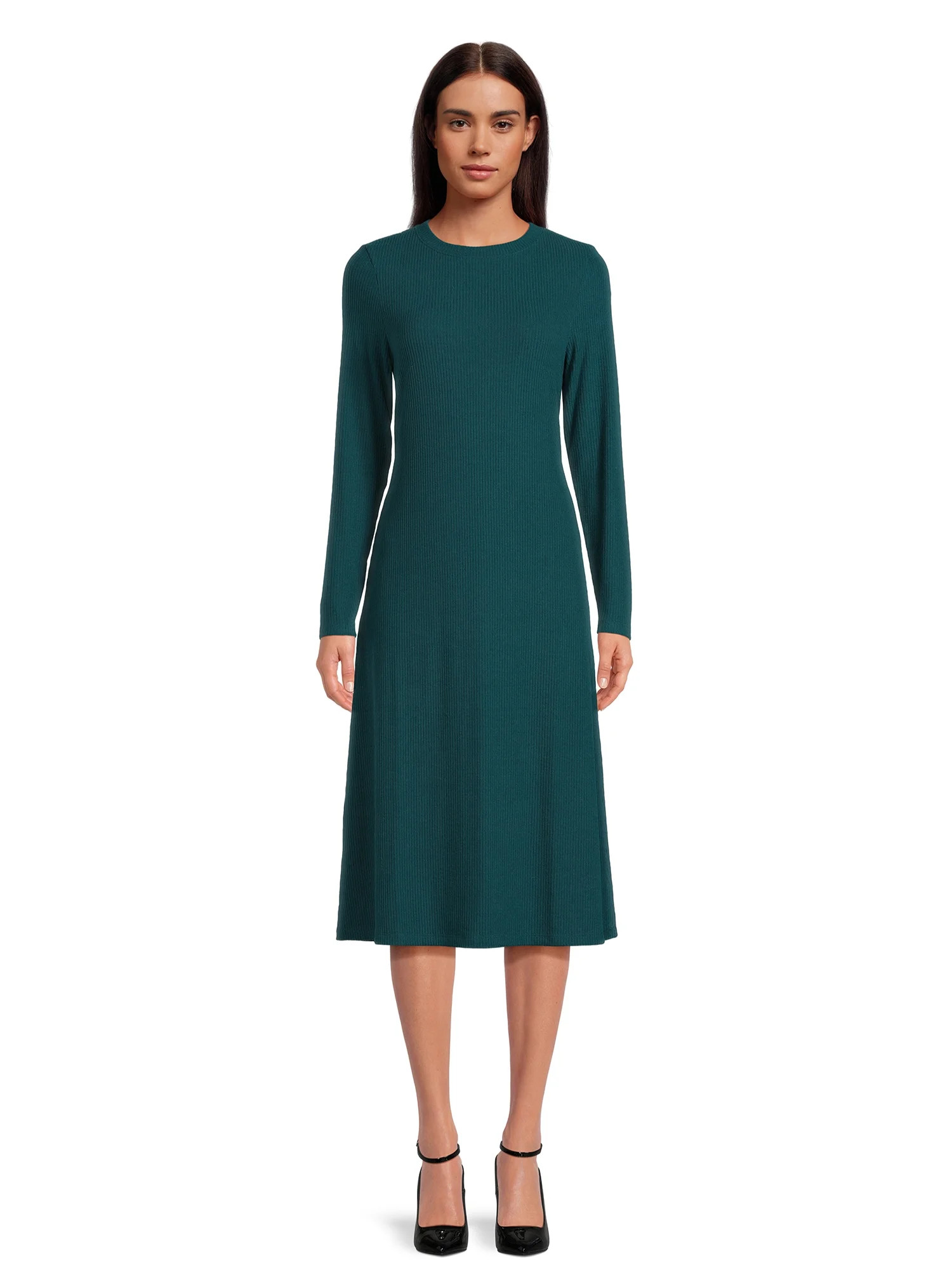 Time and Tru Women's Ribbed Fit and Flare Midi Dress, Sizes S-XXXL | Walmart (US)