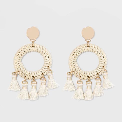 Open Woven Straw and Tassel Earrings - A New Day™ Ivory | Target