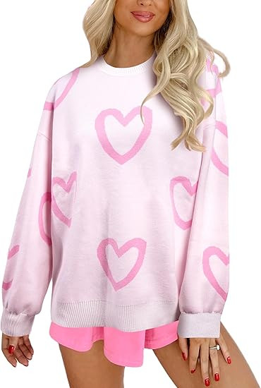 UNIQUEONE Valentines Sweater Women Love Sweatshirt Heart Graphic Knit Sweaters Valentine Day Over... | Amazon (US)