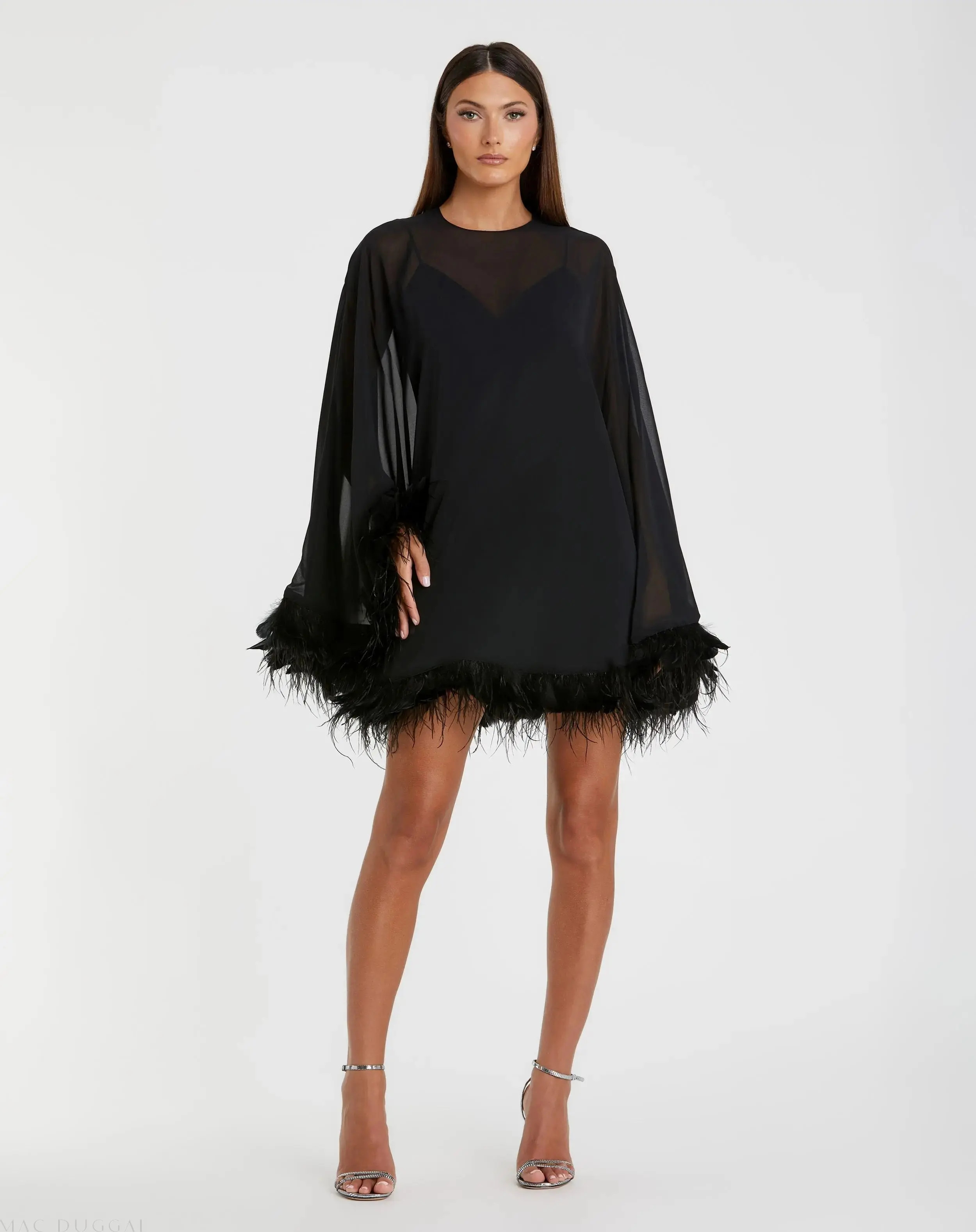 Black Trapeze Feather Trim Mini Dress - Mac Duggal | Mac Duggal