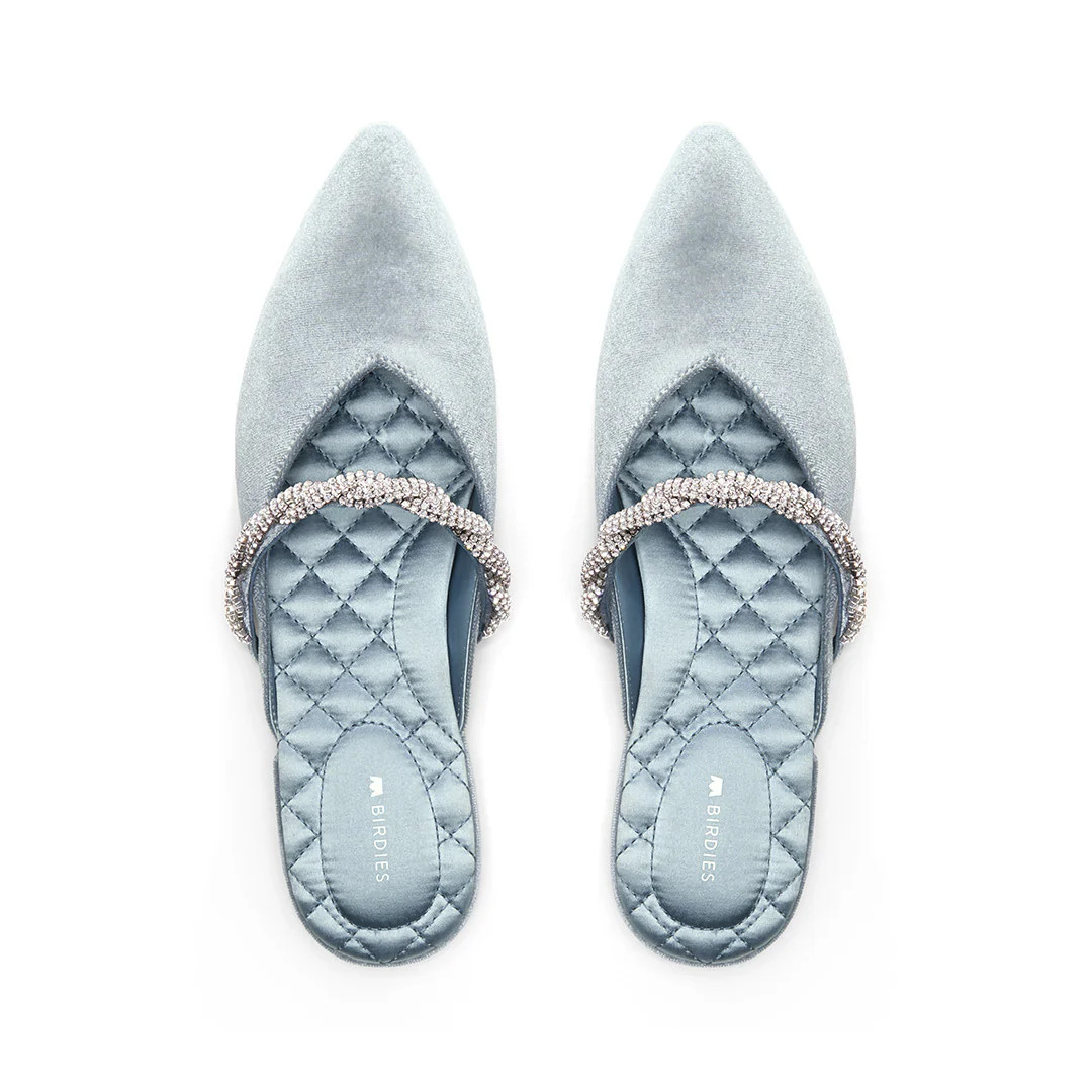 Birdies The Swan - Bluebell Crystal Bracelet Slides, Size 5, Velvet | BIRDIES