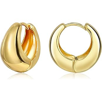 Small Thick Gold Chunky Hoop Earrings Lightweight Hoops For Women | Amazon (US)