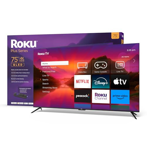 Roku Smart TV – 75-Inch Plus Series 4K QLED RokuTV with Roku Voice Remote Pro, Dolby Vision, Striking 4K Resolution, Automatic Brightness, & Seamless Streaming – Live Local News & Sports | Amazon (US)